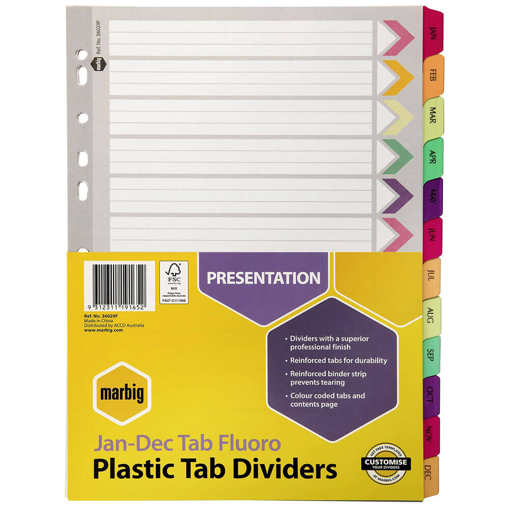 Marbig Jan-DeC Manilla Plastic Tab Divishers (A4)