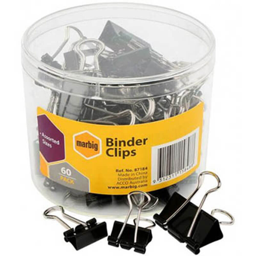 Marbig Fold Back Clips 60pk Assorted Size (Black)