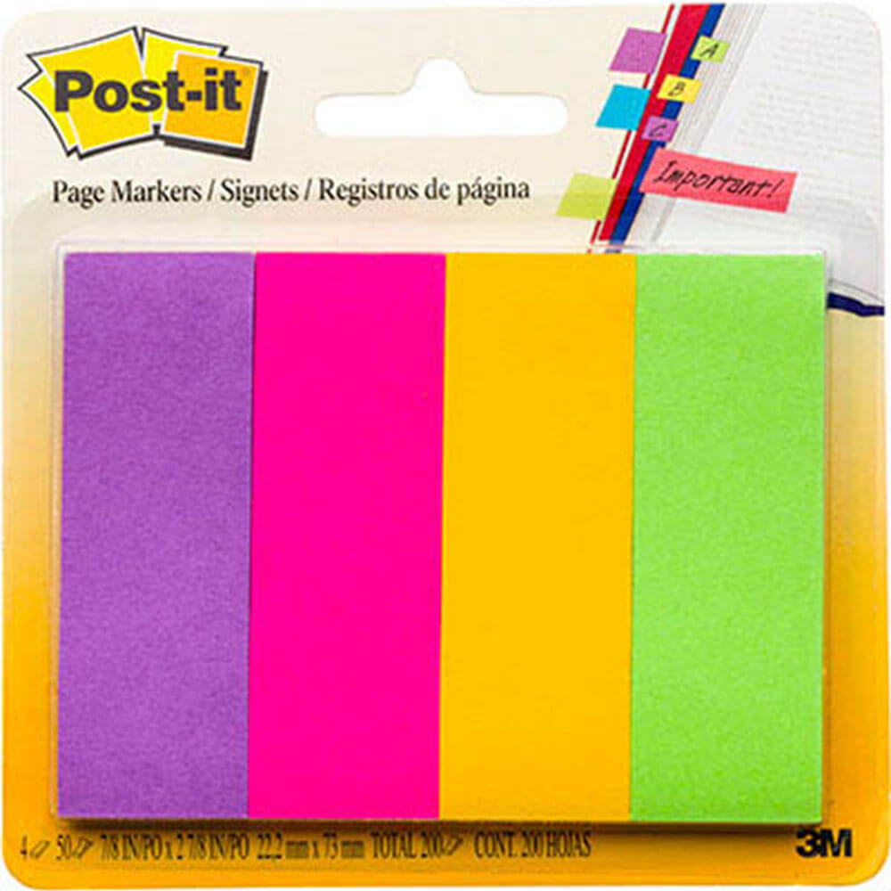 Post-It Page Markers 200 ark 22x73mm (4 farger)