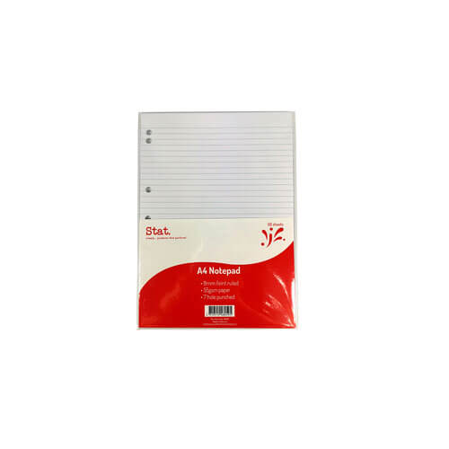 Stat Notepad 8mm Ruled 50 Sheets A4 (White)