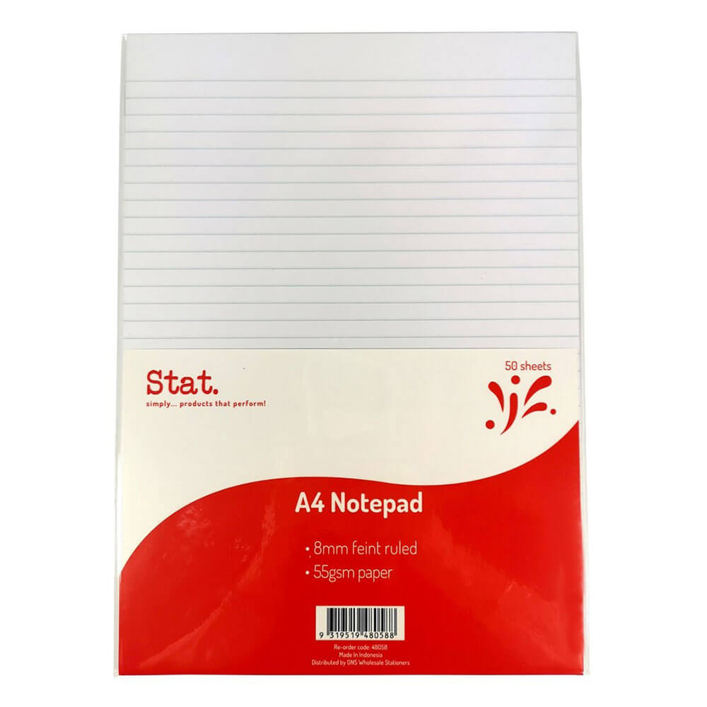 Stat Notepad 8mm styrede 50 ark A4 (hvid)